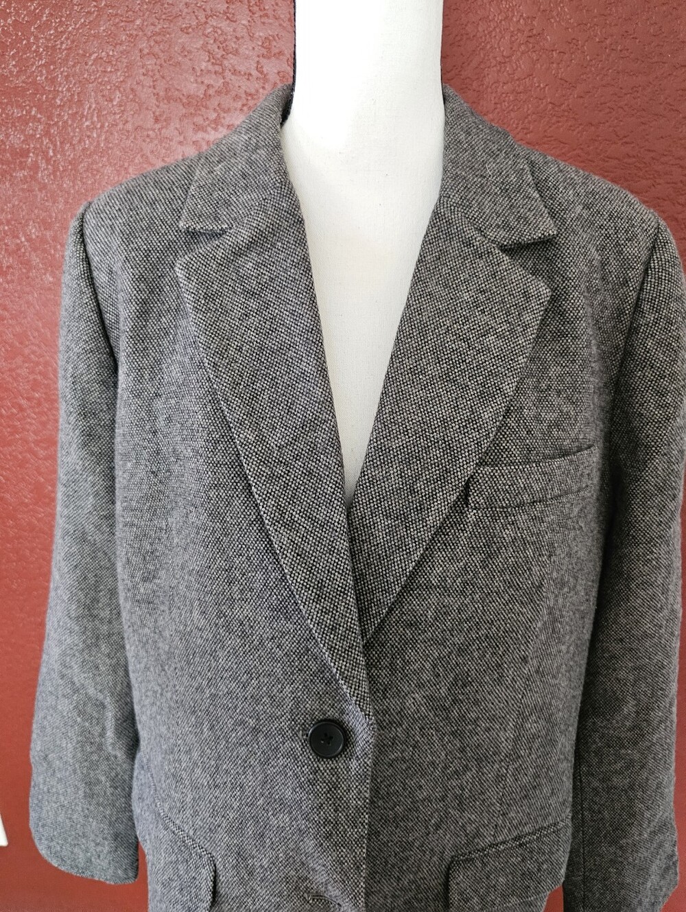 Gray Herringbone Women's Blazer Jacket - Classic Tailored Coat - Picture 4 of 10